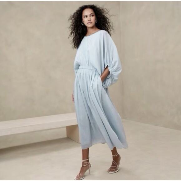 Banana Republic Dress Large Powder Blue Eliana NWT Cotton Silk Maxi Flowy Boho - Picture 1 of 12